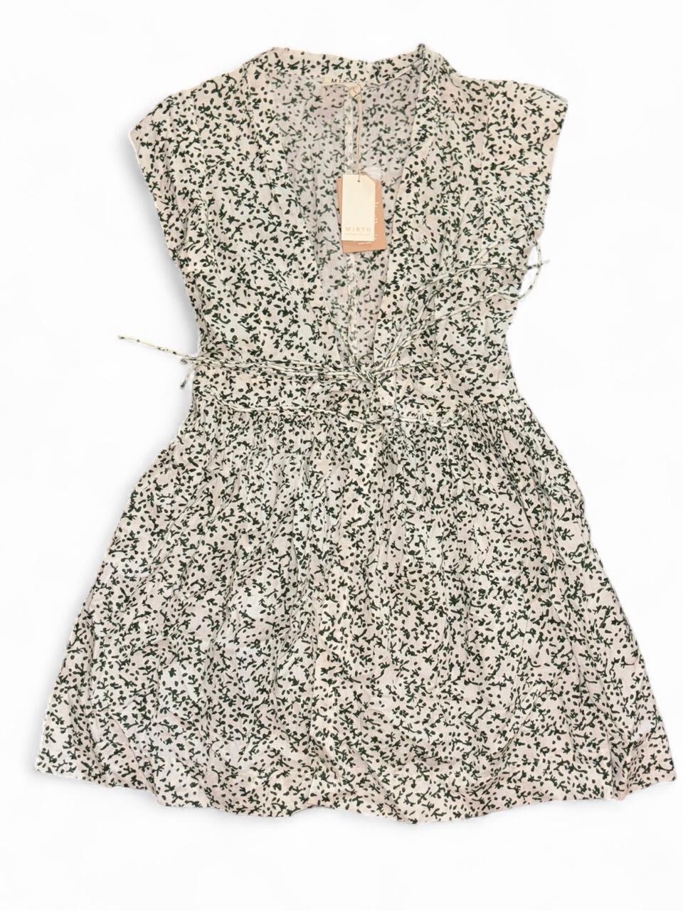 Mirth Green And White Floral Mini Dress With Tie Waist
